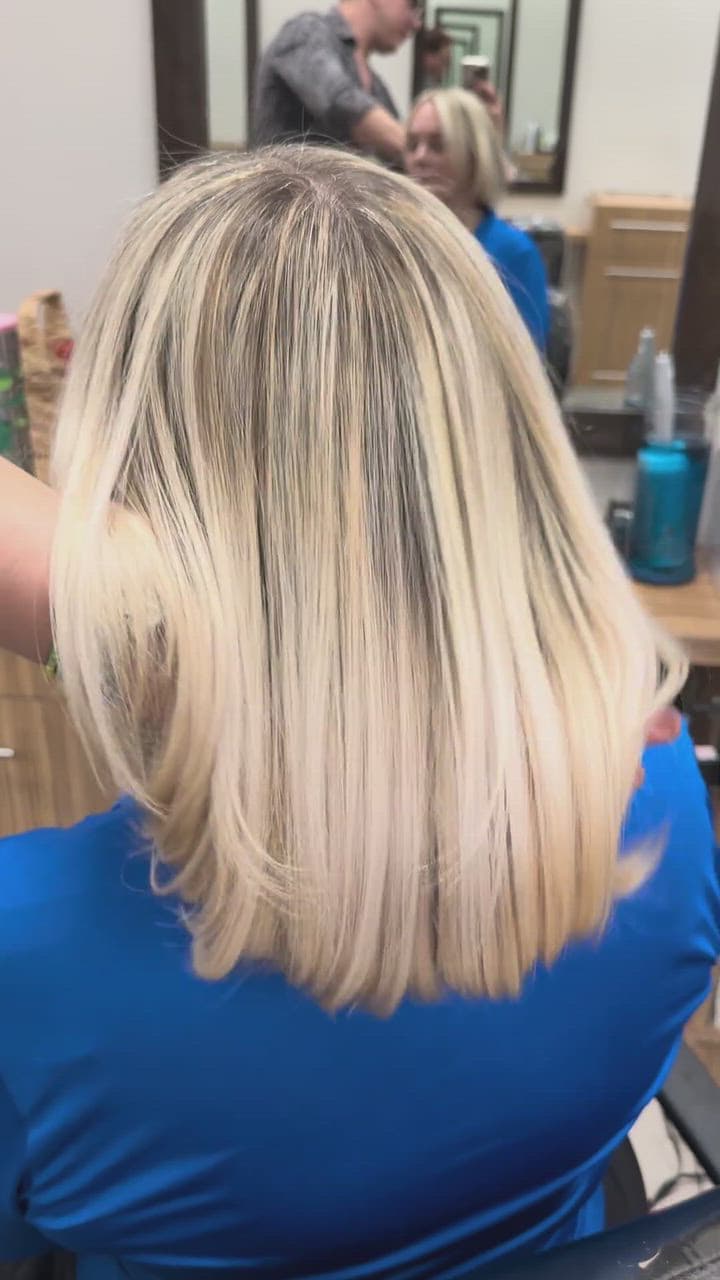 Blonde highlights on long layers, finished
